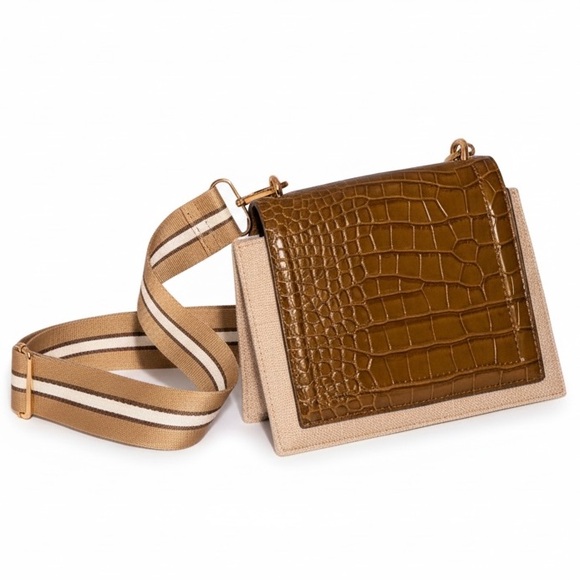 Sondra Roberts Handbags - Sondra Roberts Squared Brown and Tan Crocodile Embossed Crossbody Bag (NWOT)